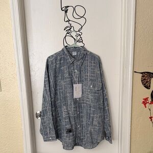 Casual Blue Patterned Button Down Shirt